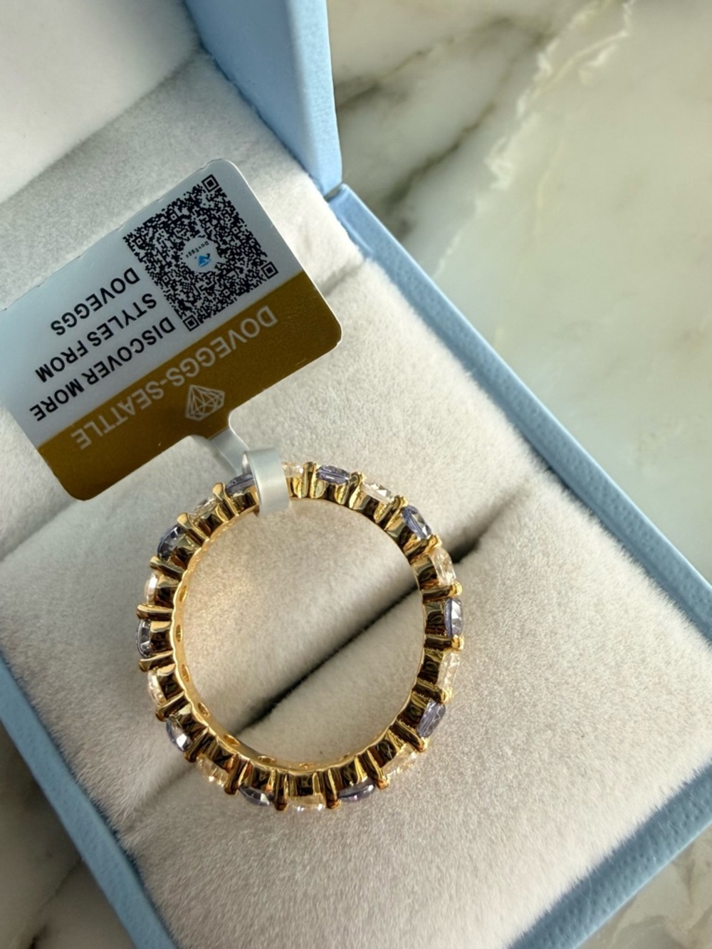 Moissanite DovEggs White Yellow Gold Plated Silver MultiStone Eternity Ring 6.25